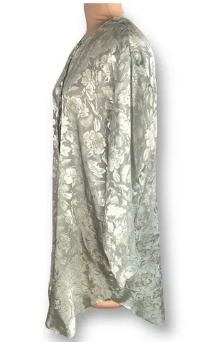 Vintage Nightgown Pastel Green Embossed Floral Detail Satin Sleep Shirt Large Size 16