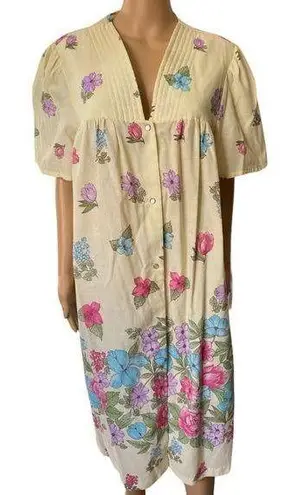 Simply Basic Vintage 80s Grannycore Cottagecore Floral Snap Button MuuMuu Dress Size L