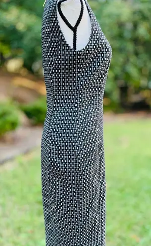 Calvin Klein Black White Geometric Sleeveless Knee length Dress With Gold Zipper