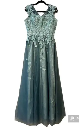 JAEDEN formal green a line v neck floral tulle dress prom wedding bridesmaid NWT Size undefined