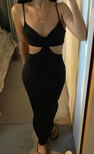 LAST ONE New Black Trendy Front Cut Out Spaghetti Strap Maxi Dress Size M