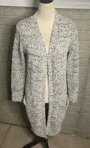 RIPE Chunky Knit Long Cardigan Sweater Black White Speckled XS Pockets Cozy