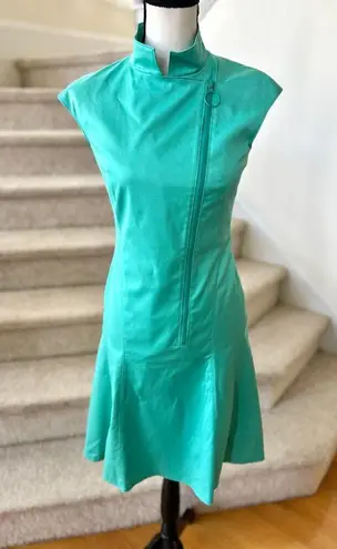 Akris Punto Turquoise Green Asymmetric Zip Fit & Flare Sheath Dress
