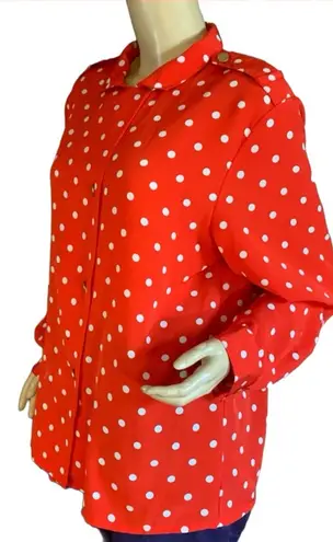 CHAUS NEW YORK VINTAGE 1980'S CHAUS RED WITH WHITE POLKA DOTS BUTTON FRONT BLOUSE (16)