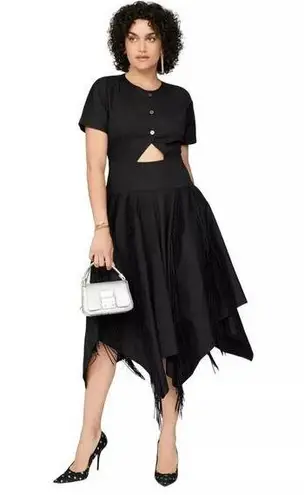 BIBHU MOHAPATRA Black Mid Cutout Fringe Detail Western Midi Dress size 8