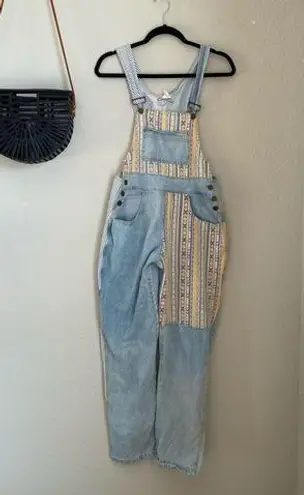 VINTAGE Chazzz by Charles Gailian Aztec Light Wash Denim Overalls, Size Medium Blue