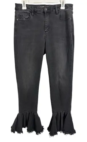 Hidden Black Bell Bottom Flare Leg Ruffle Fringe Denim Jeans Size 31 Grunge Goth