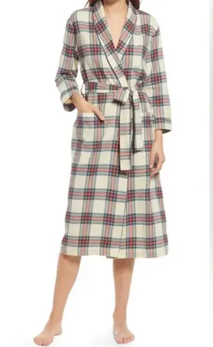 Sleepy Jones Marianne Brushed Cotton Twill Plaid Robe in Camel Red Size L