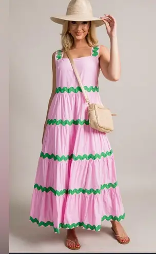 &merci & Merci Tiered Rik Rak Midi Dress Large with Pockets