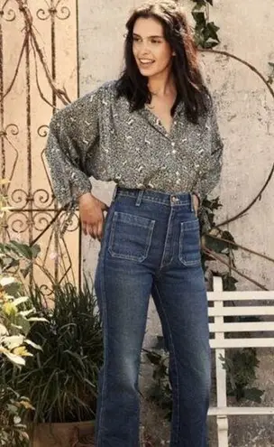 💕DOEN💕 O'Keeffe Top ~ Cream Blue Prancing Fawn Print Medium NWOT