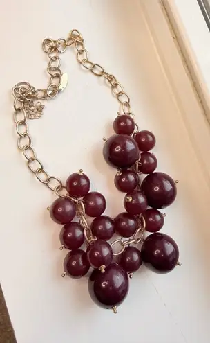 Chunky Maroon Beaded Bib Statement Necklace With Gold