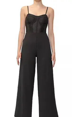 Dylan Ryan NYC Black Fitted Bodice Bustier Wide Leg Sleeveless Jumpsuit Size S
