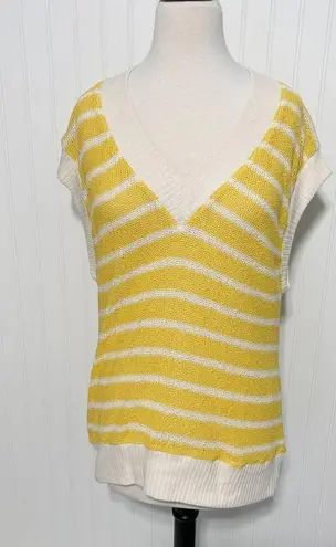 ZARA  Oversized Striped Knit V-Neck Sweater Vest Sleeveless Yellow White Small