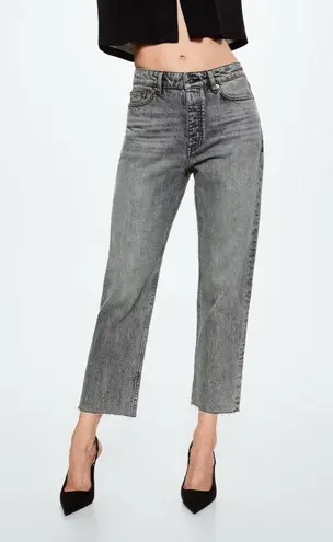 Mango - MNG High-waist cropped straight jeans, frayed raw hem, gray color, cotton