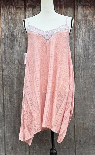 Tassels N Lace Elegant Asymmetrical Pink Dress Lace Gingham Embroidered Trim and Top Size Sm