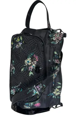 LUG Samba Crossbody Purse Adjustable Strap Black Floral Print Quilt Convertible