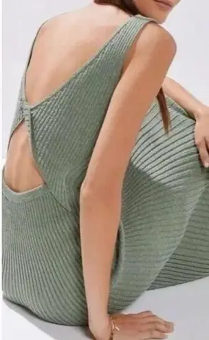 Anthropologie Amadi Women's Knit Maxi Dress Sage Green Size Small Open Back