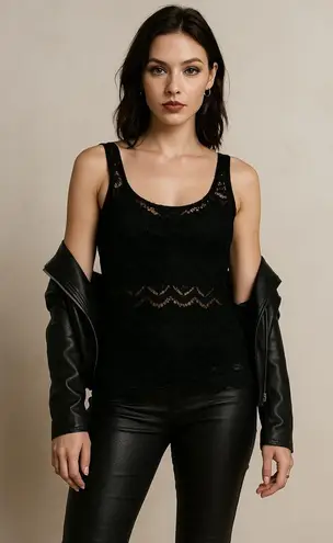 BKE Black Sheer Crochet Lace Tank Top Women’s L | Goth Grunge Moto Biker Y2k