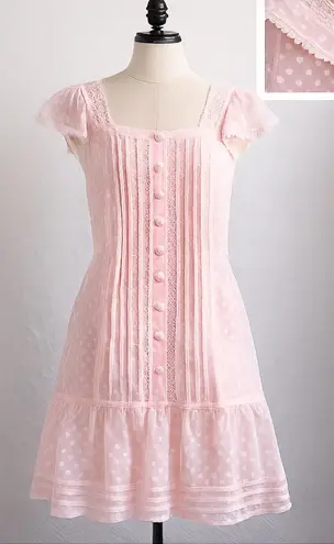 Vintage 80s Sheer Pink Swiss Dot Slip Dress by 3 Suisses Collection Lace Ruffle