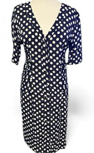 Ganni Blue and White polkadot Sheath Dress 3/4 Sleeve Crew Neck Casual size M