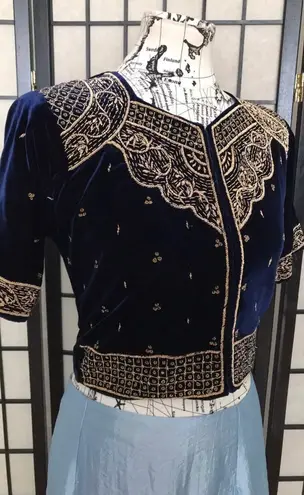 Vintage KERA Medieval Vest top crop jacket velvet bolero Short sleeve embroidered corset