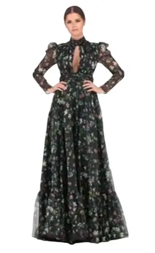 Mac Duggal 67942 Floral High Neck Puff Sleeve Gown Size 6 New with Tag MSRP $598