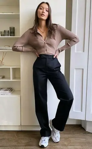 Babaton Black High Waisted Agency Twill Wool Cashmere Pants Size 8 Modest Casual