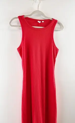 Gap  Sleeveless Crewneck Straight Cut Fitted Ribbed Tank Midi Dress Red XS