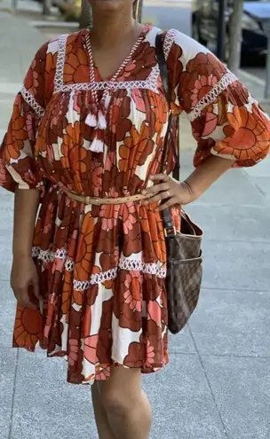 The Bar DODO OR Nell Burnt Orange White Floral Lace Cutout Oversized Dress Size S