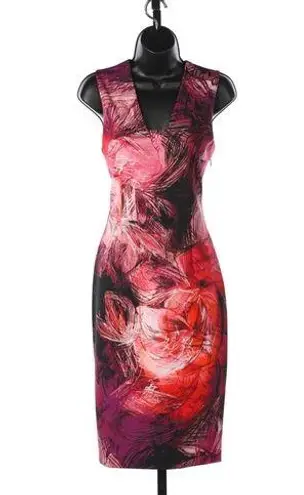 Fuzzi Pink & Fuchsia Abstract Floral Knee Length Dress Size M