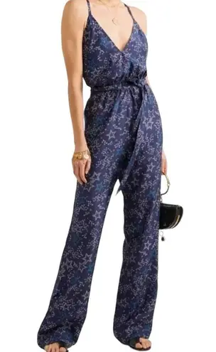 Paloma Blue “Eclipse” star print silk crepe de chine navy sleeveless jumpsuit