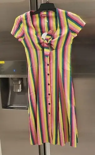 STAUD ππ Alice Tie-front Striped Stretch-Cotton Dress 4 NWT