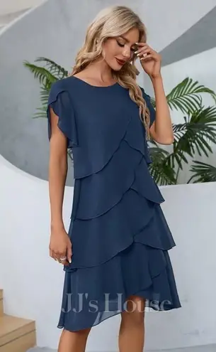 JJ's House JJ’s House Ruffle Scoop A-line Chiffon Asymmetrical Midi Dress Small NWT