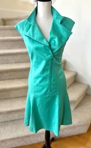 Akris Punto Turquoise Green Asymmetric Zip Fit & Flare Sheath Dress