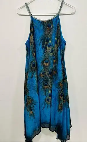 Indigo Soul dress! peacock feather print blue beach cover women’s size medium!