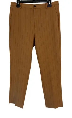 Ganni Moscow Tailor Pinstripe Pants Camel Brown Size M Cropped Trousers