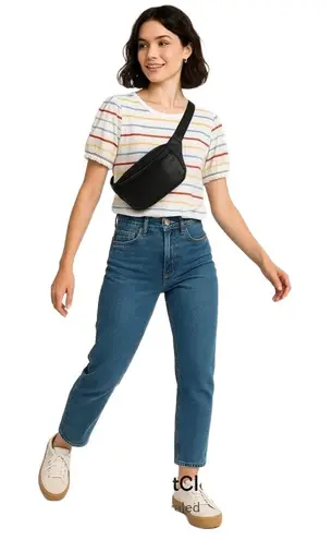 Downeast Multi-Color Stripe Puff Sleeve Tee | Size Large