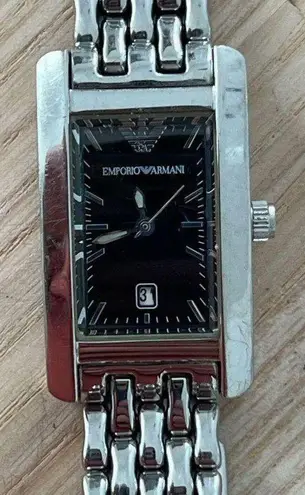 Emporio Armani Vintage Ladies Watch Solid Stainless Bracelet Case Black Dial