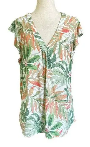 Anne Carson Multicolor Tropical V-Neck Top Women Blouse Size Medium | 37-23