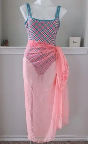 Atmosphere 2-Piece Swimwear Matching Swim Coverup Scarf Pink Blue UK 16 US 12