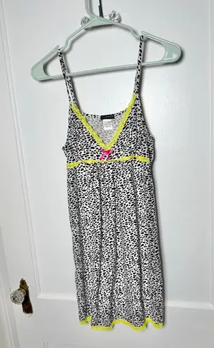 Vintage Y2K Black White Leopard Babydoll Lime Green Cami Mini Dress Women's MED