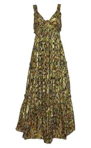 Sézane Graziella Silk Maxi Dress, Prints Champs Fleuri Lurex, FR40/US8