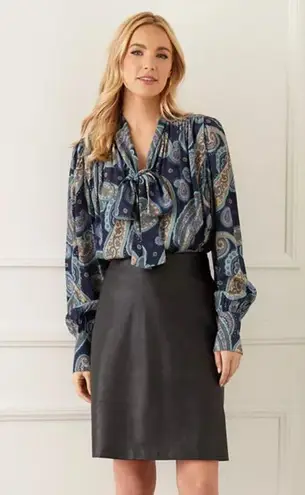 Karen Kane Long Sleeve Paisley Print Bow Neck Blouse, Size XL NEW w/Tag $168