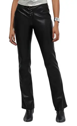 We Wore What Black Vegan Leather Lace Front Flared Hem Pants Women’s Size 25 NWT