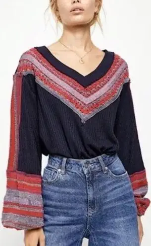 Free People  Womens Boho Oversized Knit Slouchy Copenhagen Thermal Top Size M