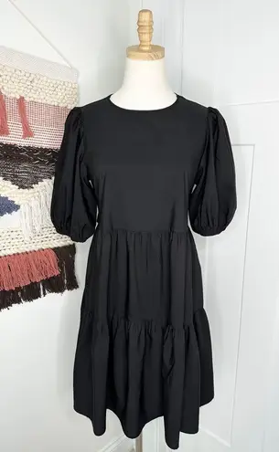 ZARA  Puff Sleeve Open Back Tiered Mini Dress Black Size M NWT