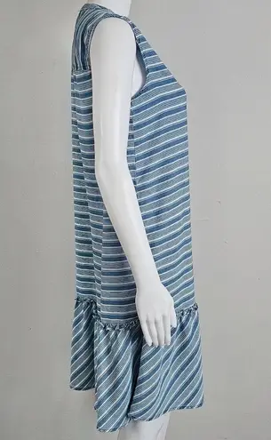 Sharagano Sharango Blue & White Striped Sleeveless Tencel® Peplum Dress Size Small