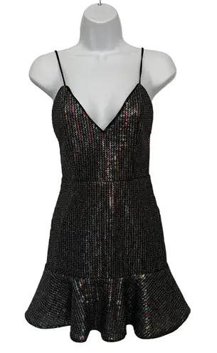 X by NBD Sequin Mini Cocktail Dress XS Ruffle Y2K LBD Whimsigoth Vampy Clubwear