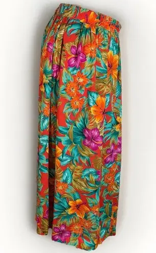 Leslie Fay Vtg. Sportswear Midi Skirt Women 12 Bright Floral Hawaiian Aloha Rayon