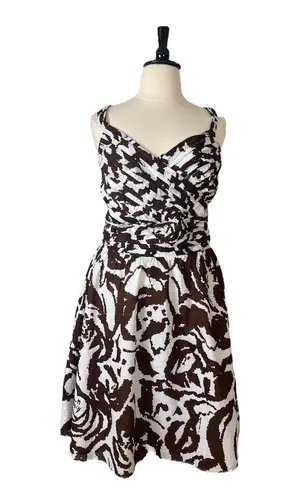 Ashley Stewart Dress Surplice Top Fit Flare Cotton Brown White Women’s Size 18